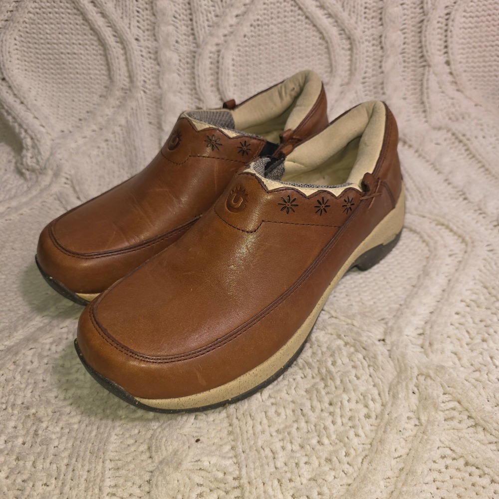 ULU Leather Shearling Lined Winter Clogs Brown Floral Insulated Womens 9